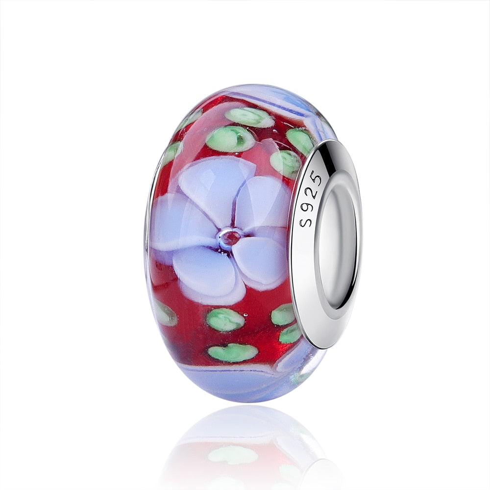 Sterling Silver Glass Bead Wood Stone Murano Flower