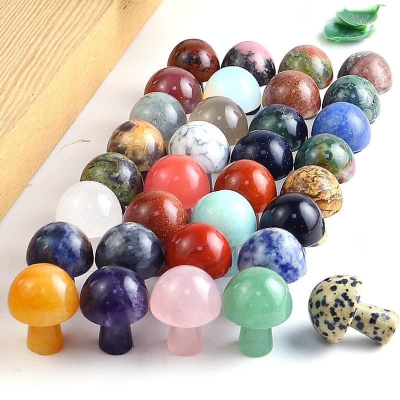 Mini Natural Crystal Mushroom Stone Statue Carving