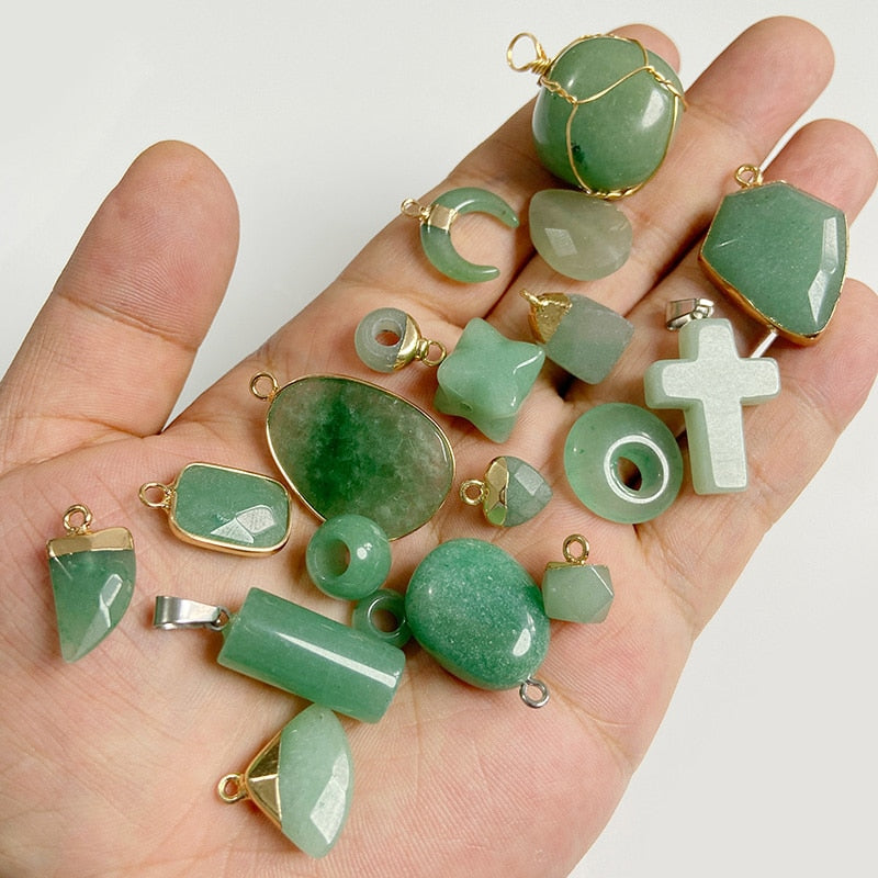 Natural Green Aventurine Jades Stone Pendant Beads