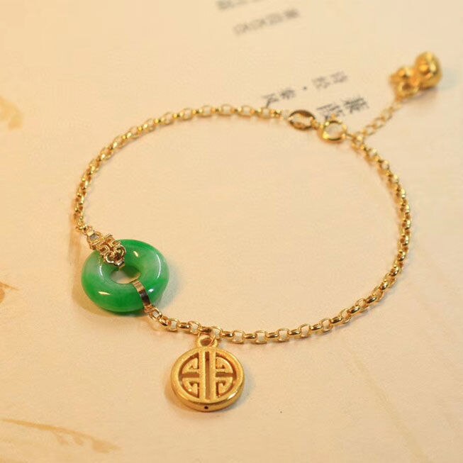 Natural Hetian Jade Green Jade Safeness Ring Bracelet