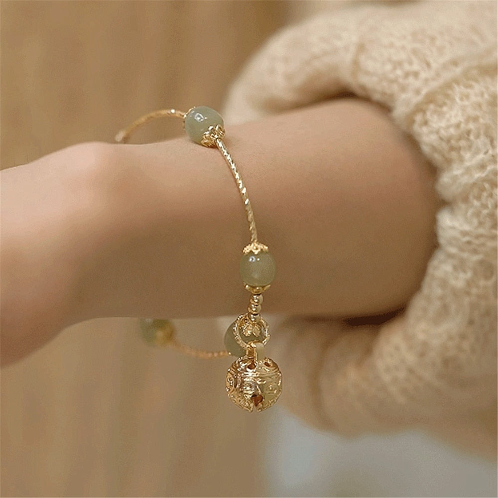 Natural Hetian Jade Bell Bracelet For Women