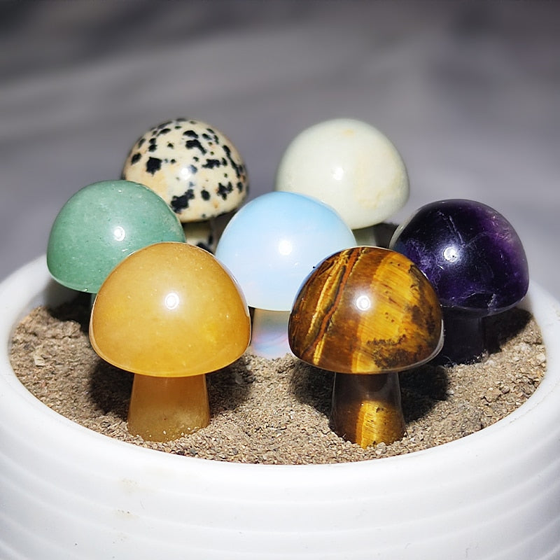 Mini Natural Crystal Mushroom Stone Statue Carving