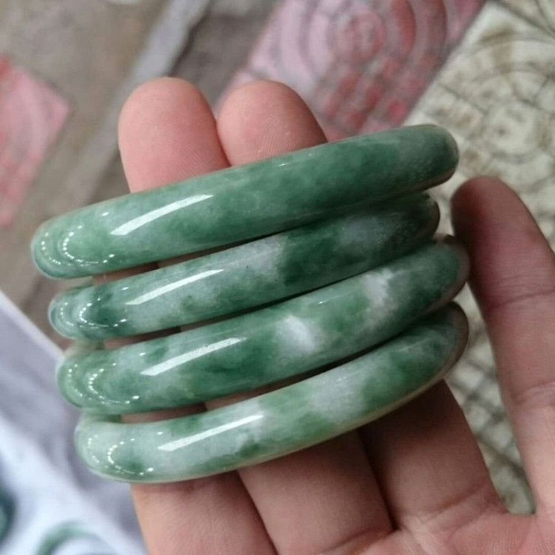 Natural Jadeite Color Hand Carved Round Jade Bracelet