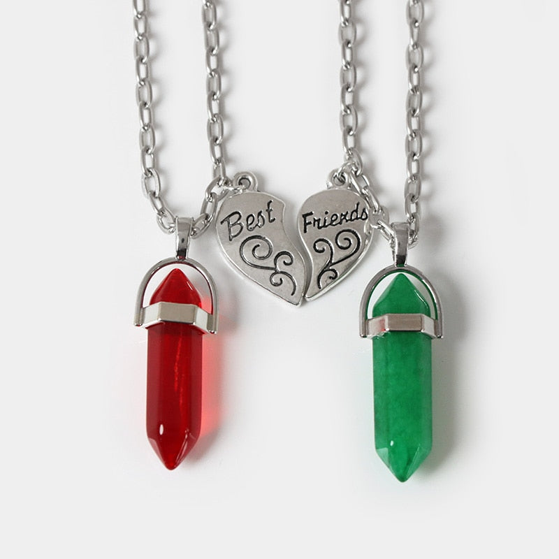 Magnetic Heart Couple Necklace Natural Quartz