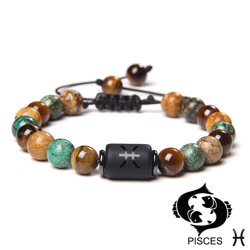 12 Constellation Couple Bracelet Black Stone Bracelets