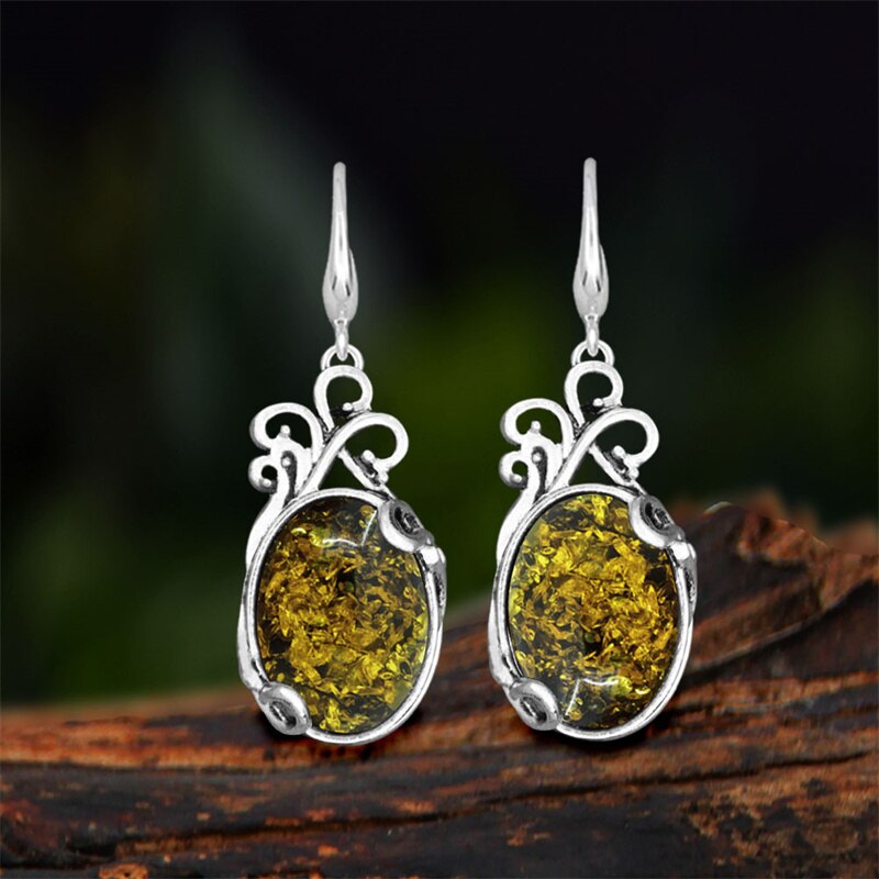 Vintage Natural Jades Dangle Earrings For Women