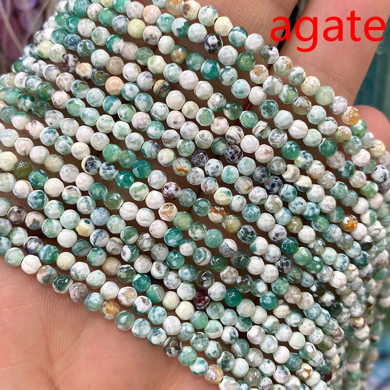 Natural Stone Faceted Round Spacer Beads Fire Agates