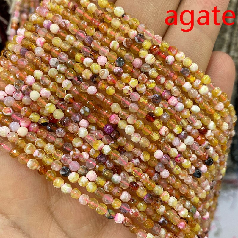 Natural Stone Faceted Round Spacer Beads Fire Agates