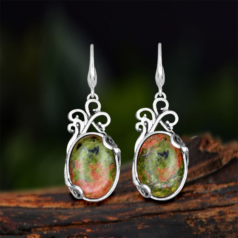 Vintage Natural Jades Dangle Earrings For Women