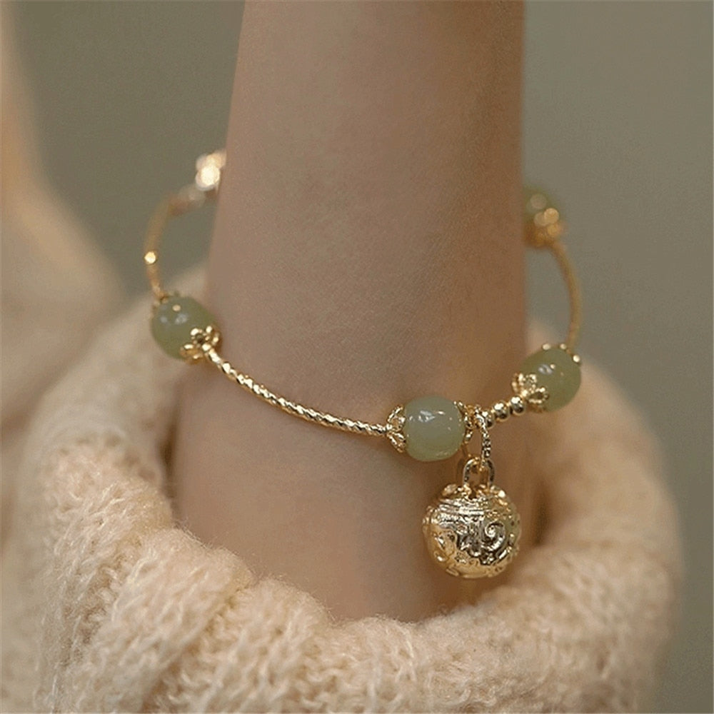 Natural Hetian Jade Bell Bracelet For Women