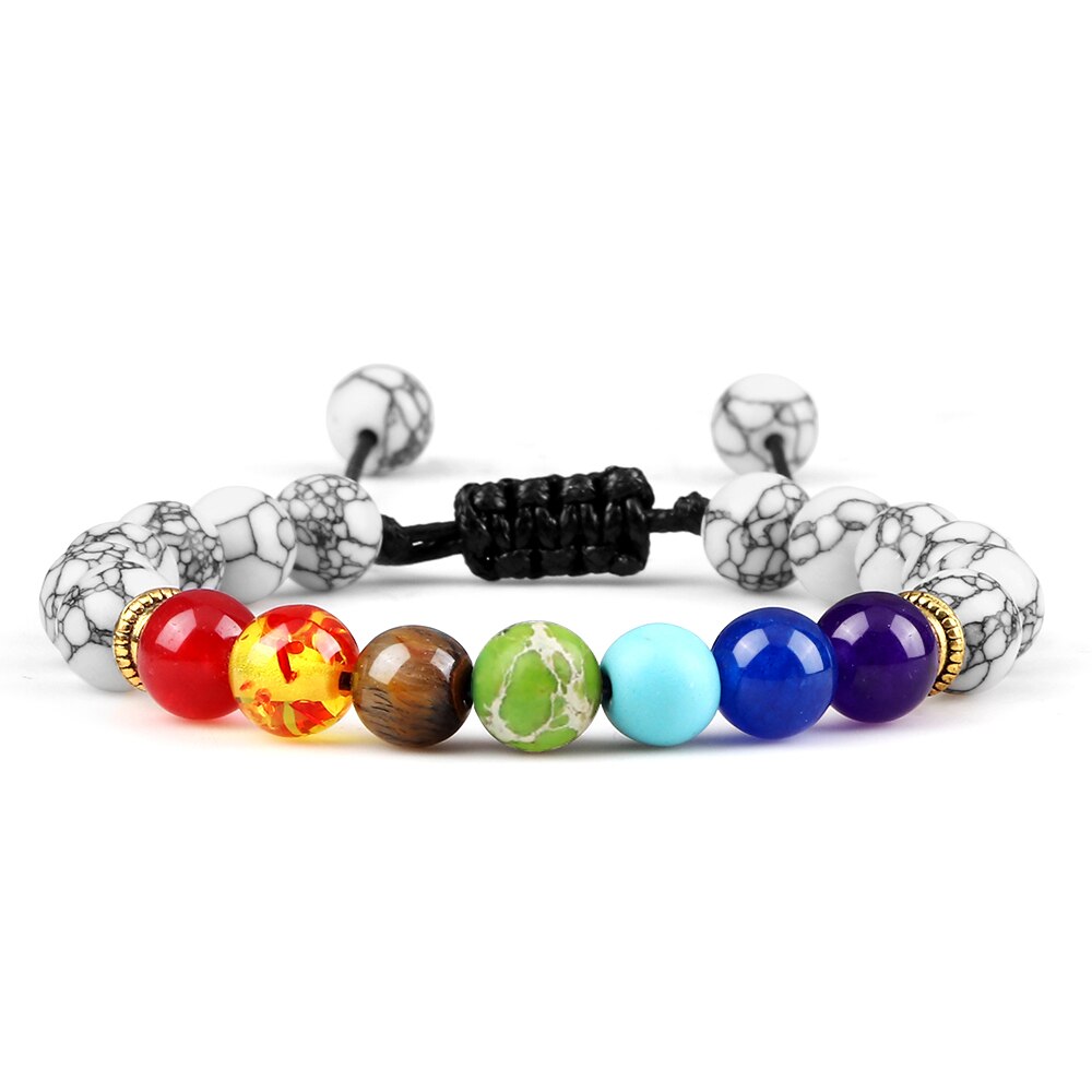 7 Chakra Bracelet Men Black Lava Tiger Eye Stones