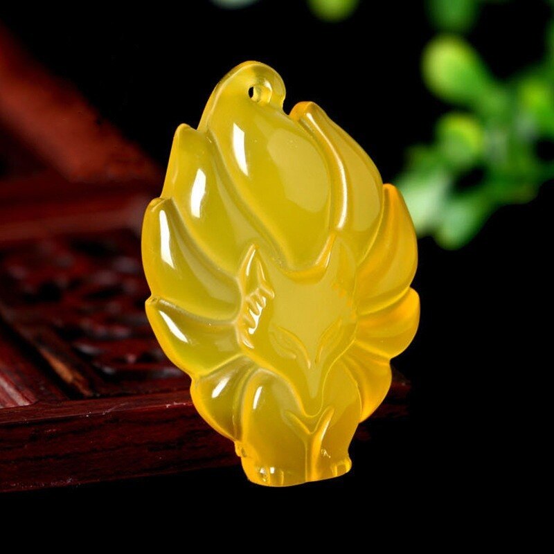 Natural Green Chalcedony Hand-carved Nine-tailed