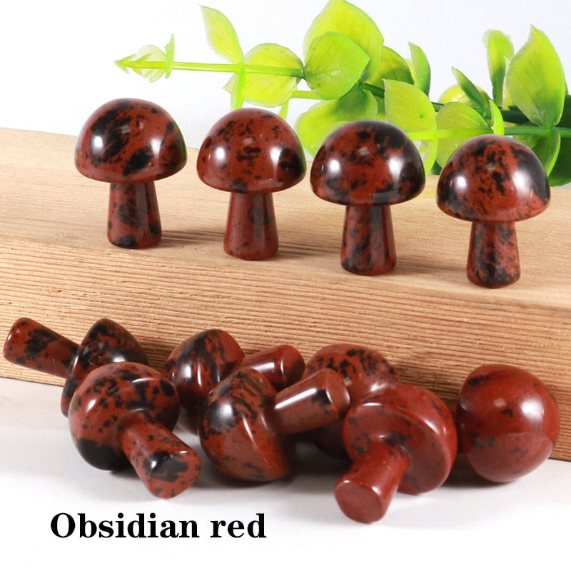 Mini Natural Crystal Mushroom Stone Statue Carving