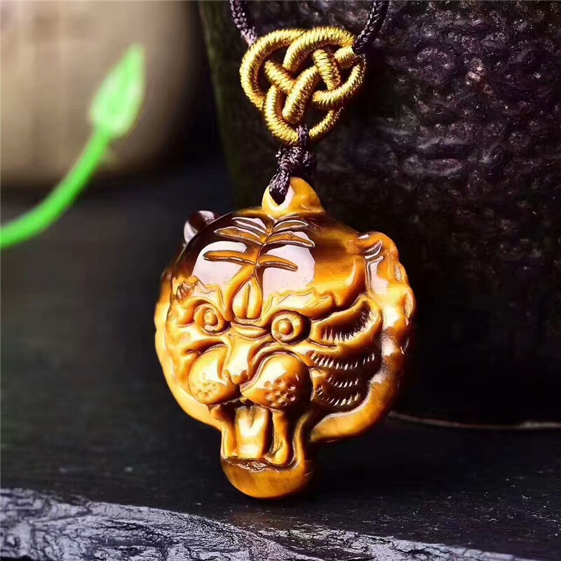 Natural Yellow Eye Stone Jade Tiger Head Pendant