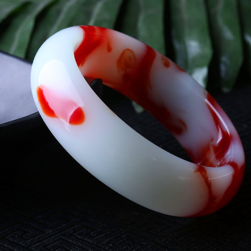 Natural  Red and White Hand Carved Wide Bar Jade