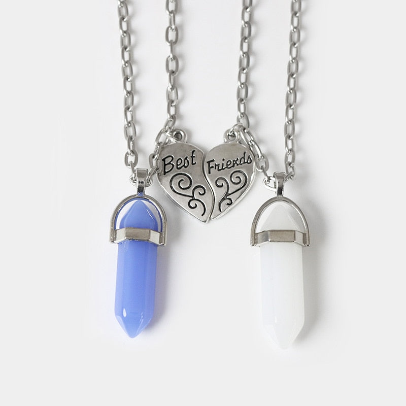 Magnetic Heart Couple Necklace Natural Quartz