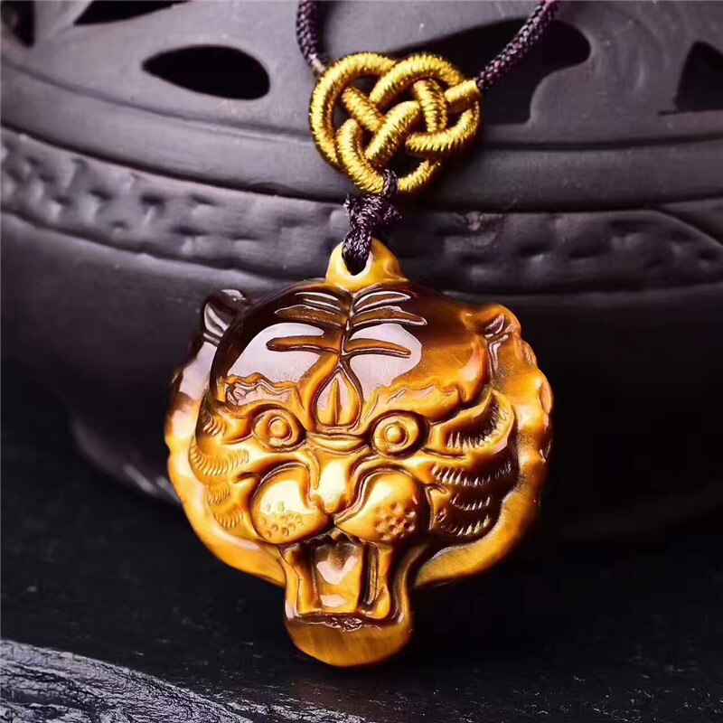 Natural Yellow Eye Stone Jade Tiger Head Pendant