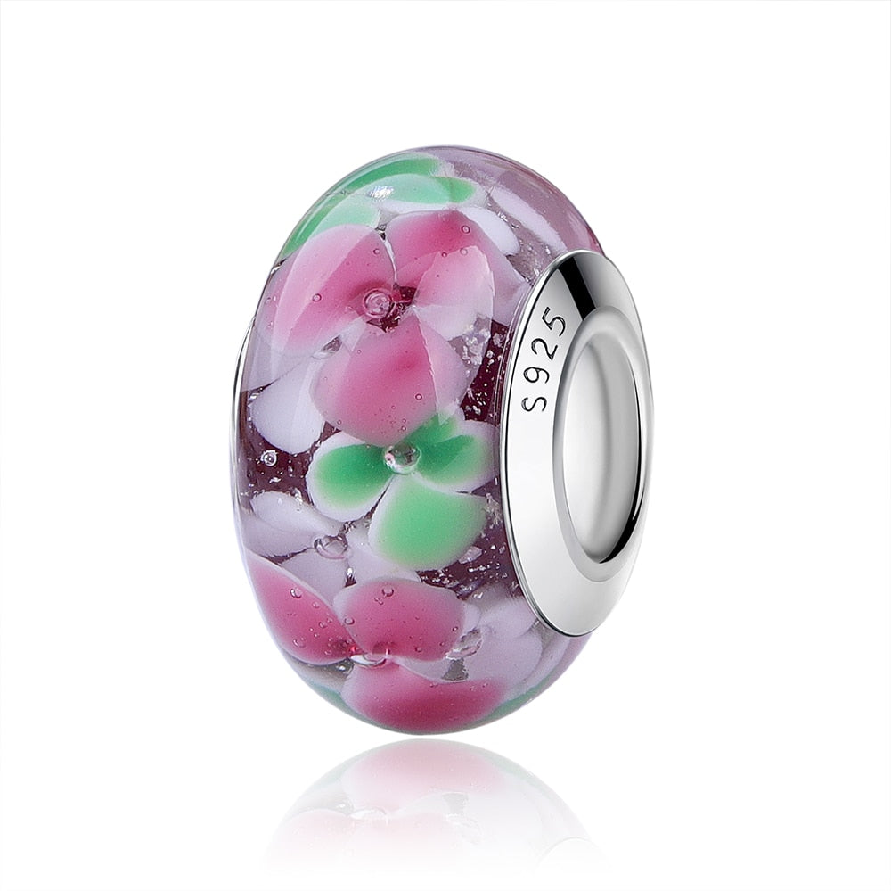 Sterling Silver Glass Bead Wood Stone Murano Flower