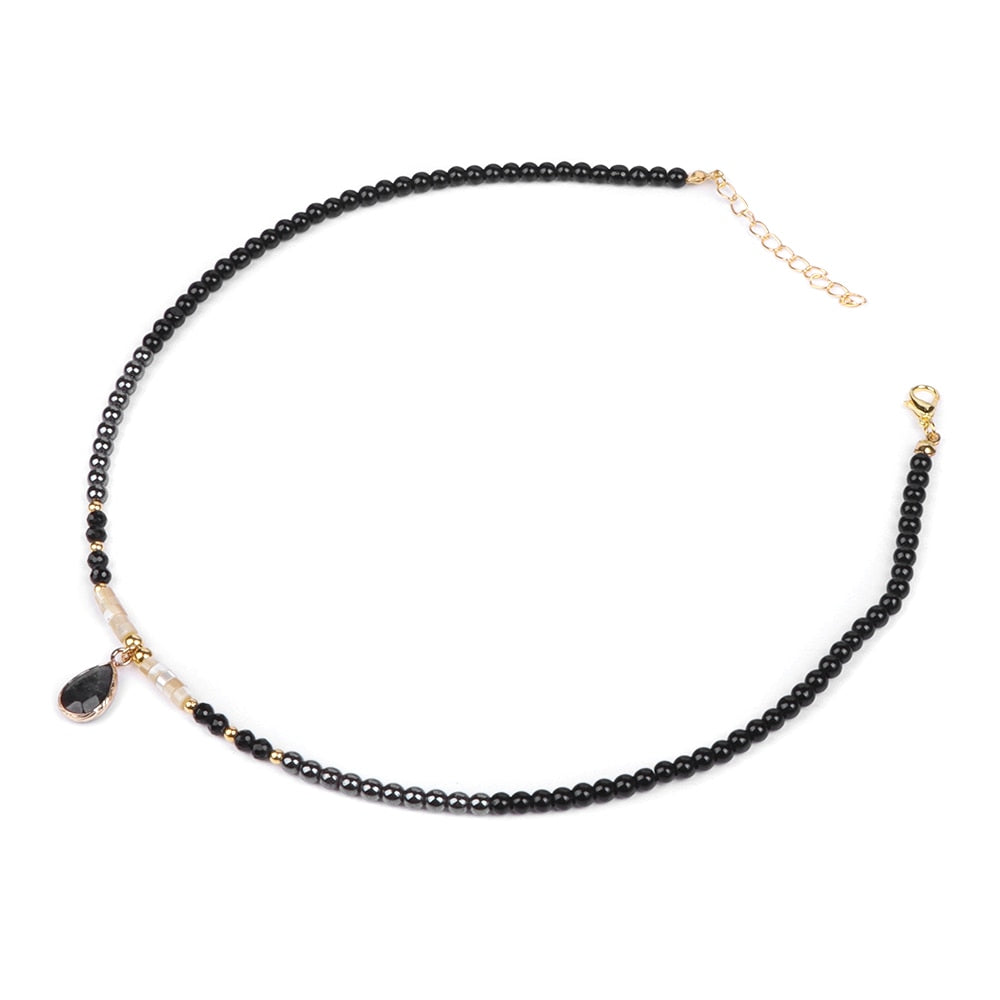 Drop Pendant Necklace Natural Quartz Stone Beaded