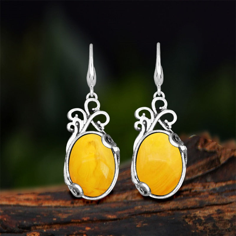 Vintage Natural Jades Dangle Earrings For Women