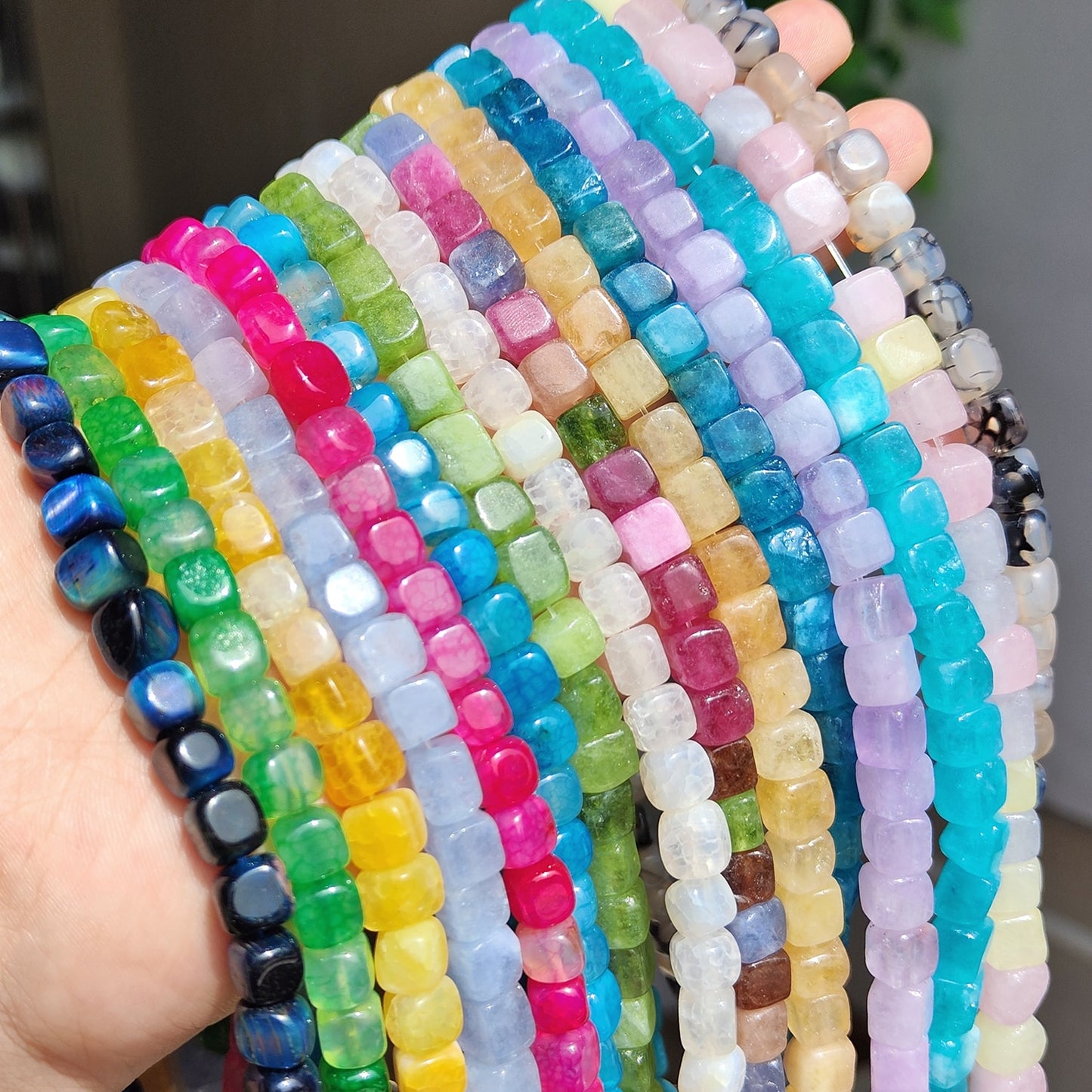 Natural Stone Agate Jade Cube Square Bead