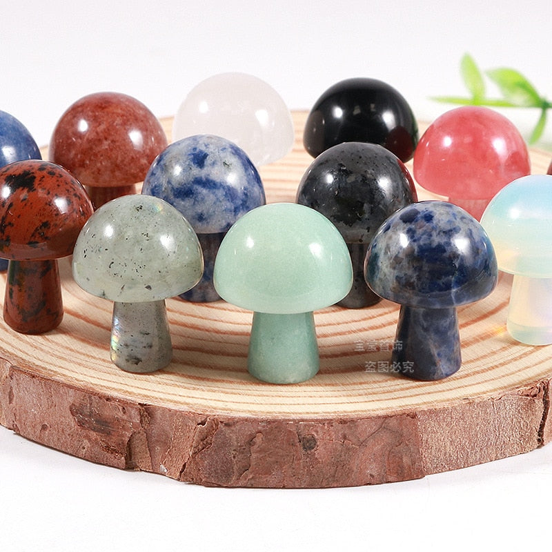Mini Natural Crystal Mushroom Stone Statue Carving