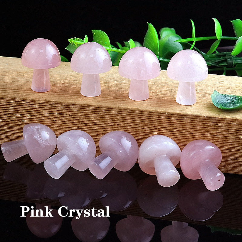 Mini Natural Crystal Mushroom Stone Statue Carving