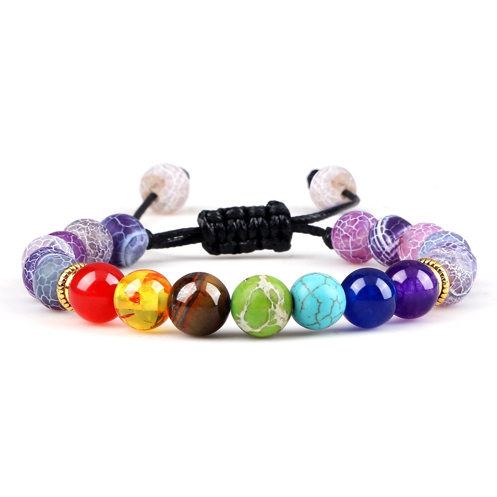 7 Chakra Bracelet Men Black Lava Tiger Eye Stones