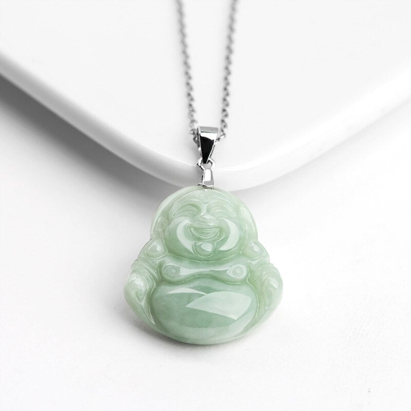 Natural Handcarve Jade Light Green Little Buddha Necklace