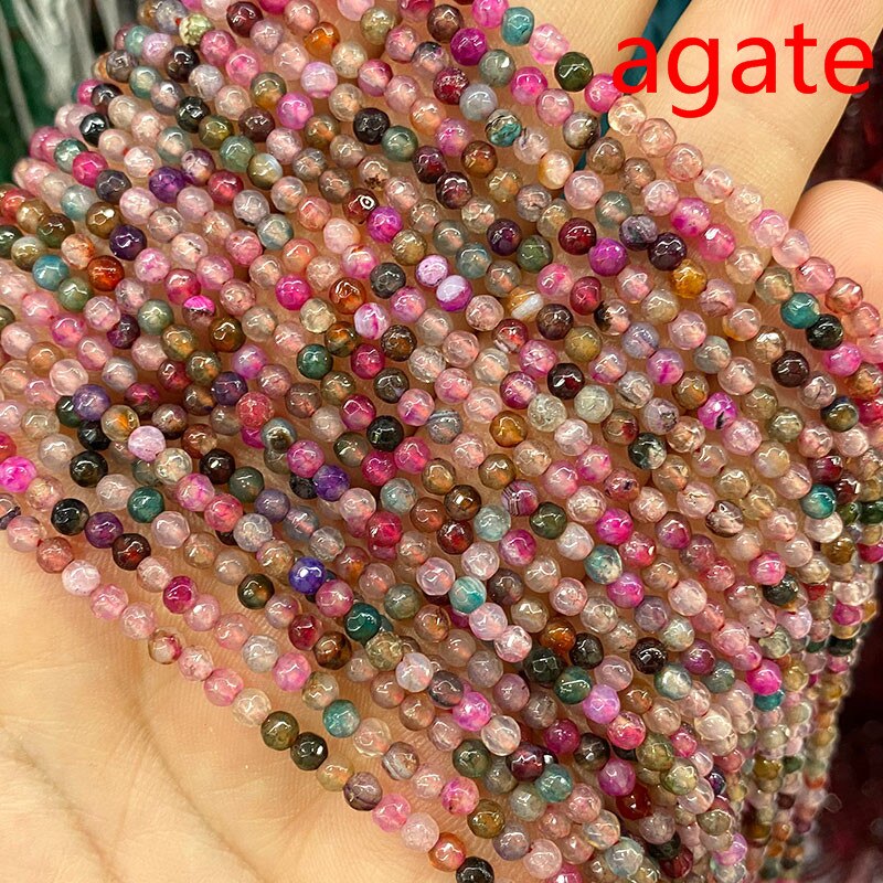 Natural Stone Faceted Round Spacer Beads Fire Agates