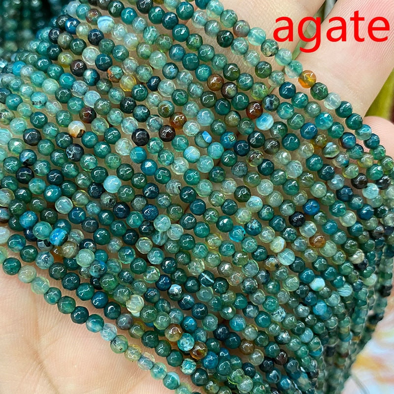 Natural Stone Faceted Round Spacer Beads Fire Agates