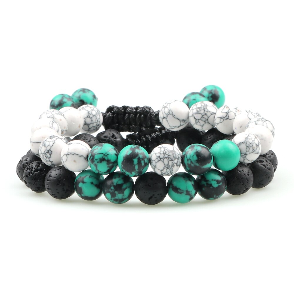 Fashion 8MM Natural Stone Couple Bracelet Black Blue