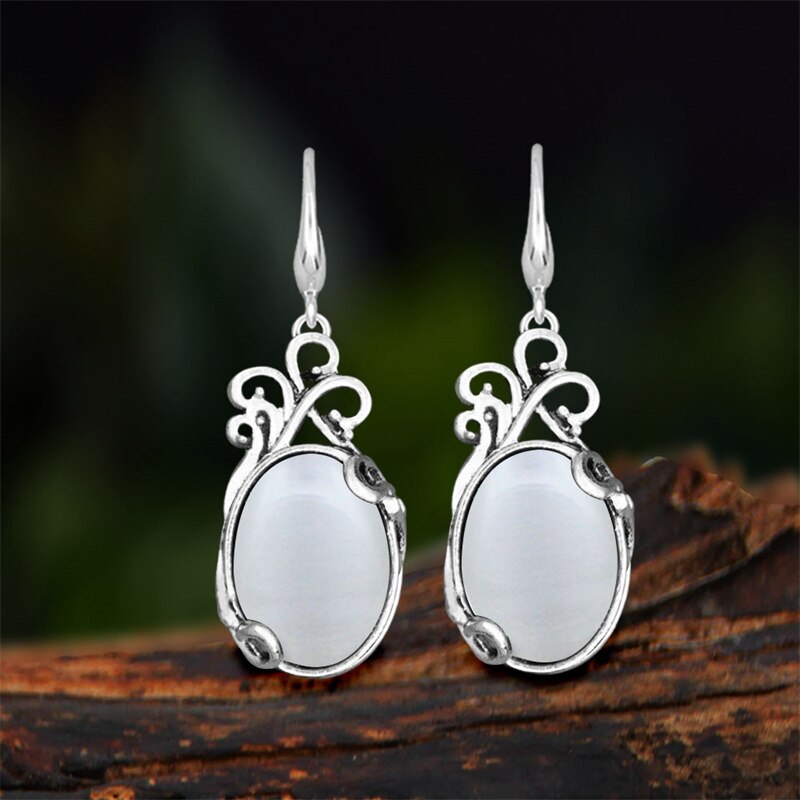 Vintage Natural Jades Dangle Earrings For Women