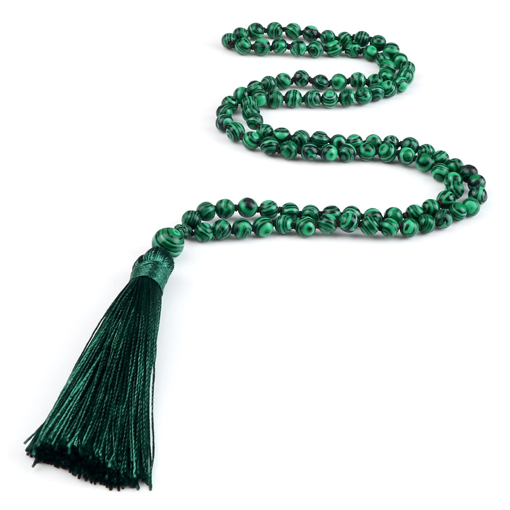 108 Beads Prayer Necklace Natural Green Stripe Onyx