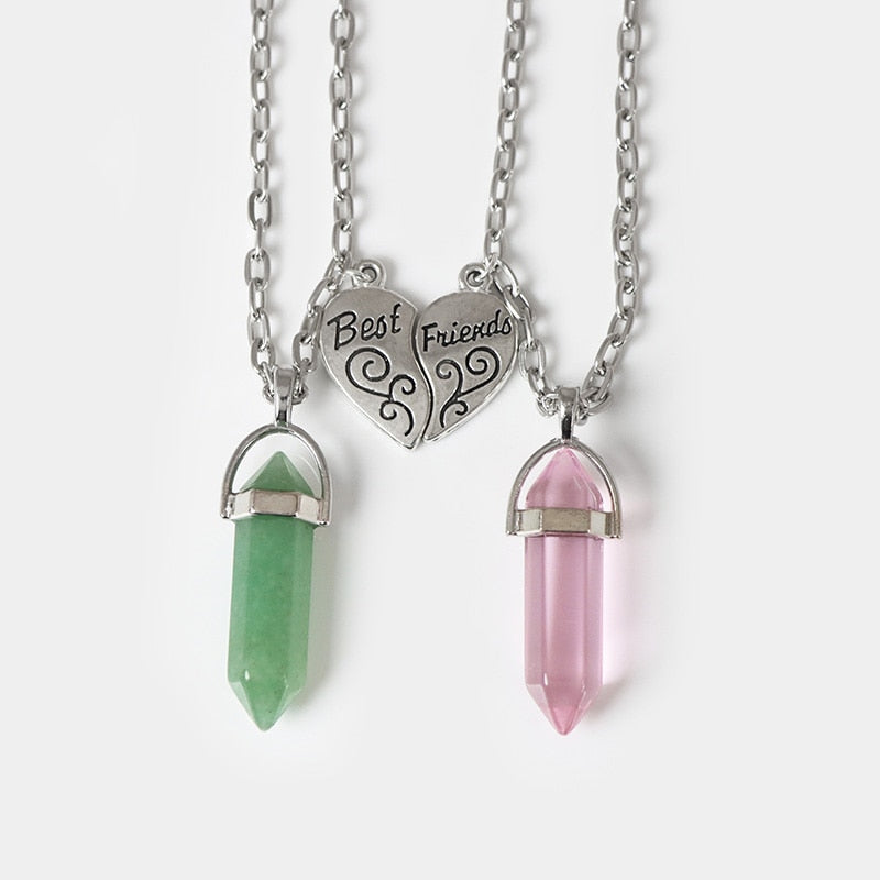 Magnetic Heart Couple Necklace Natural Quartz