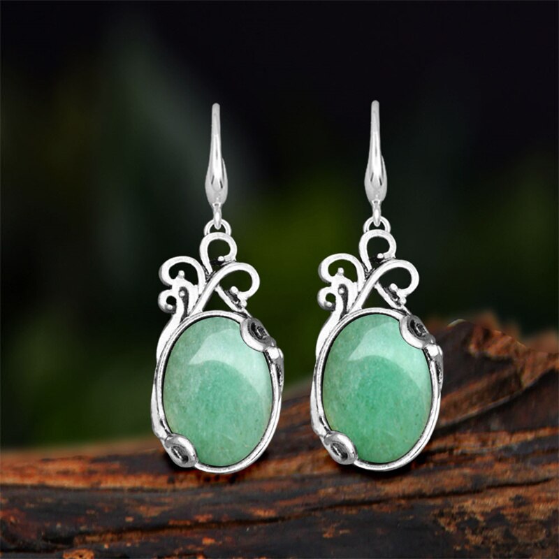 Vintage Natural Jades Dangle Earrings For Women