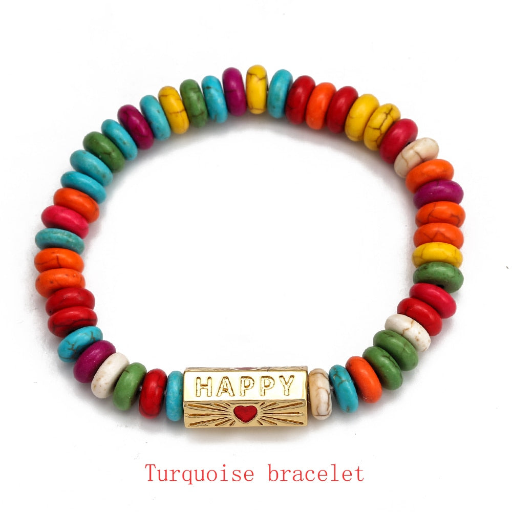 Wish Card Enamel Art Charm Copper Bead Bracelet