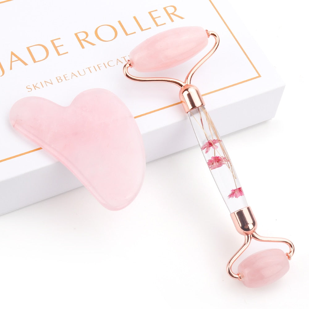 Rose Quartz Roller Natural Jade Facial Massage Roller