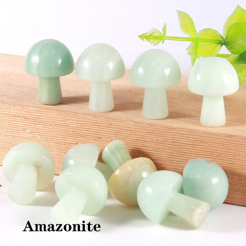 Mini Natural Crystal Mushroom Stone Statue Carving