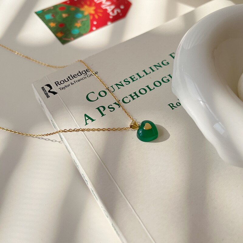 Sterling Silver Natural Jade Green Heart Pendant Necklace