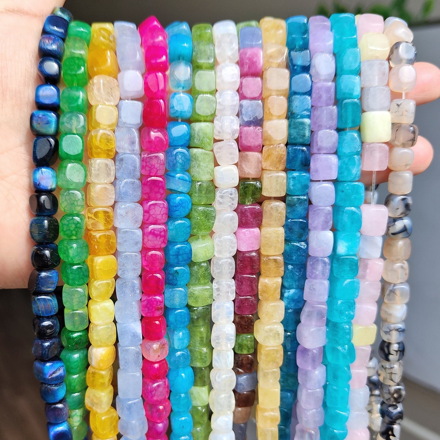 Natural Stone Agate Jade Cube Square Bead