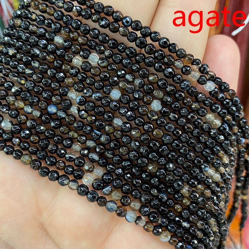 Natural Stone Faceted Round Spacer Beads Fire Agates