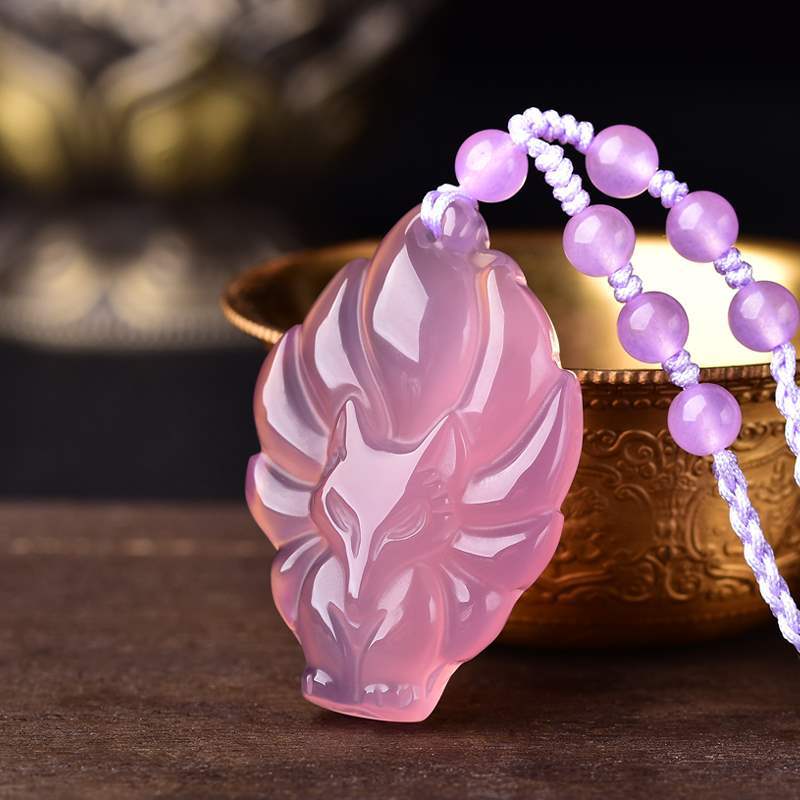 Natural Green Chalcedony Hand-carved Nine-tailed