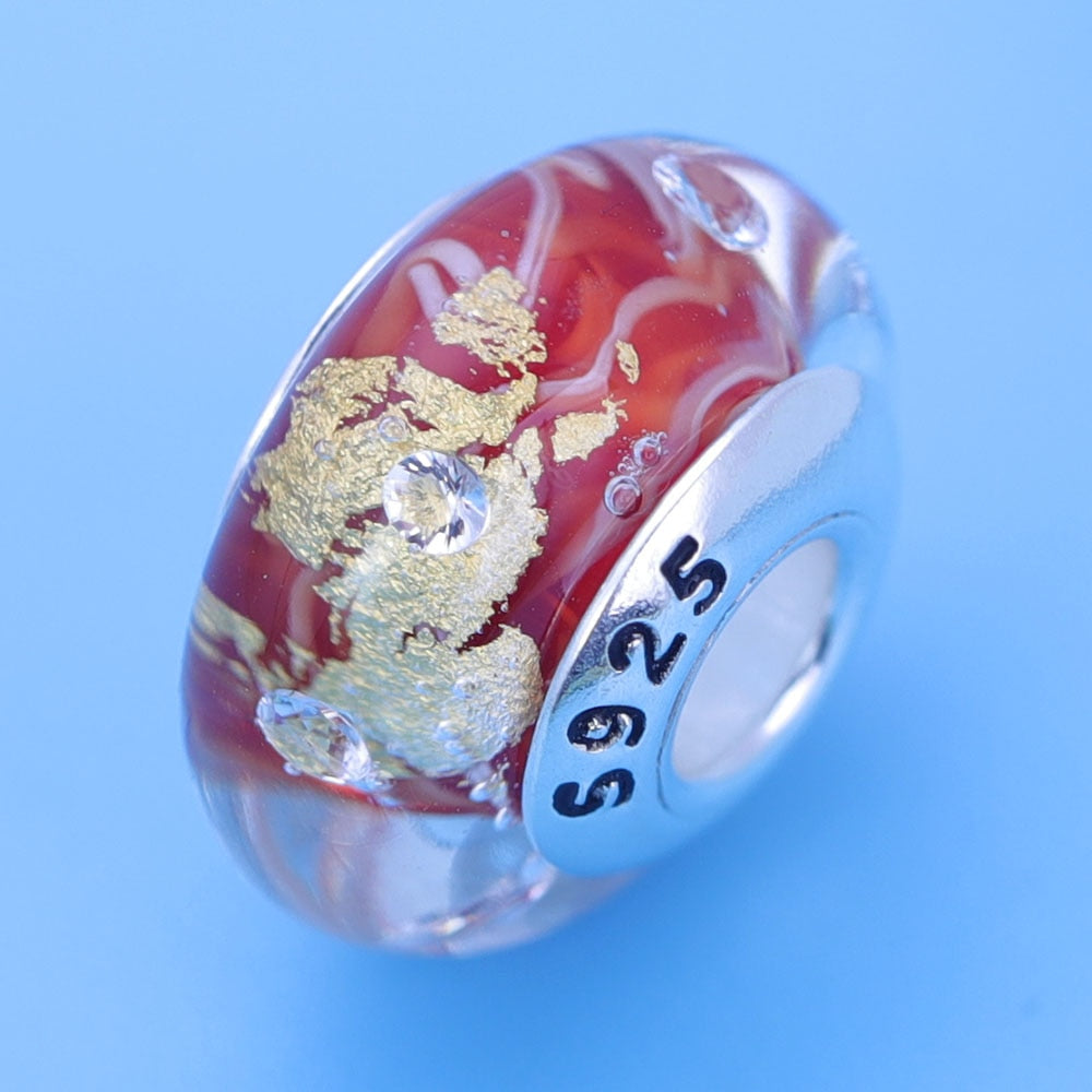 Sterling Silver Glass Bead Wood Stone Murano Flower