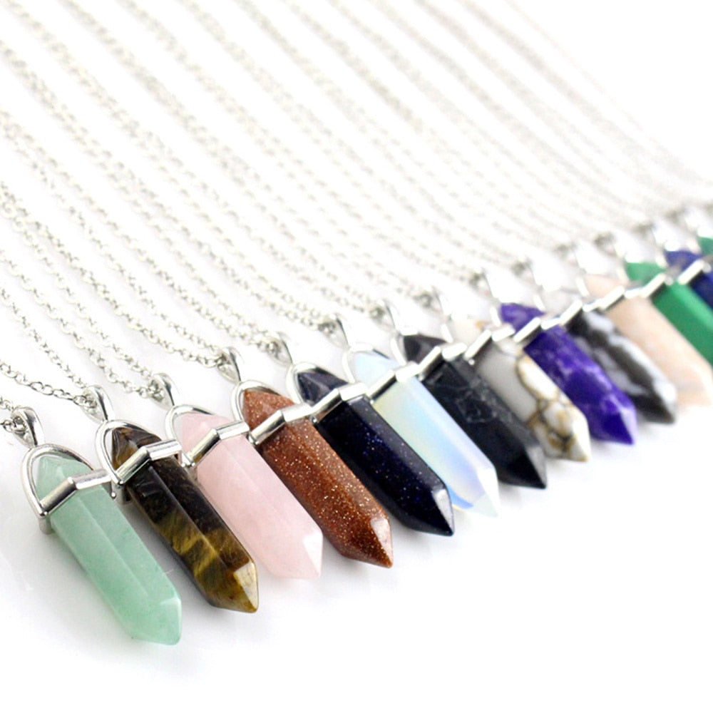 Point Pillar Bullet Hexagonal Column Necklace Stone