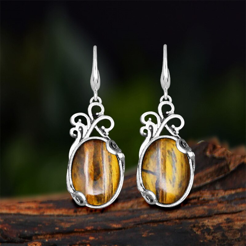 Vintage Natural Jades Dangle Earrings For Women