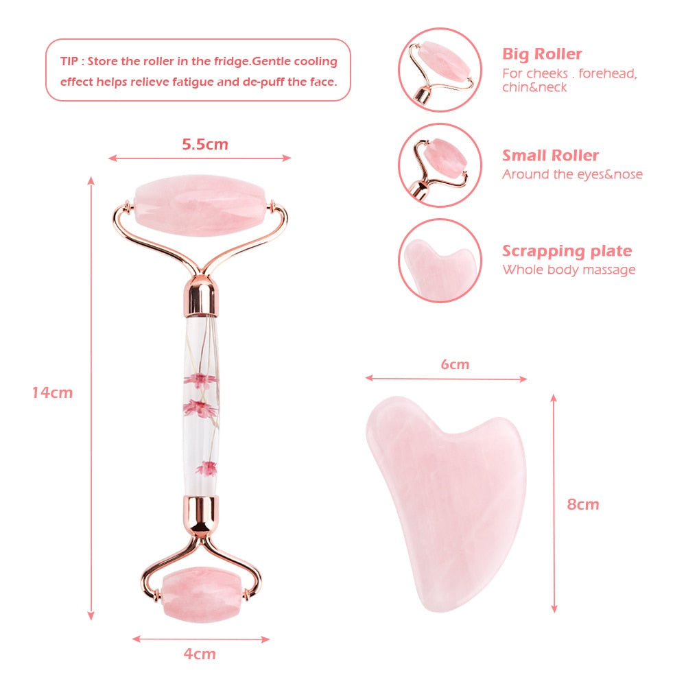Rose Quartz Roller Natural Jade Facial Massage Roller