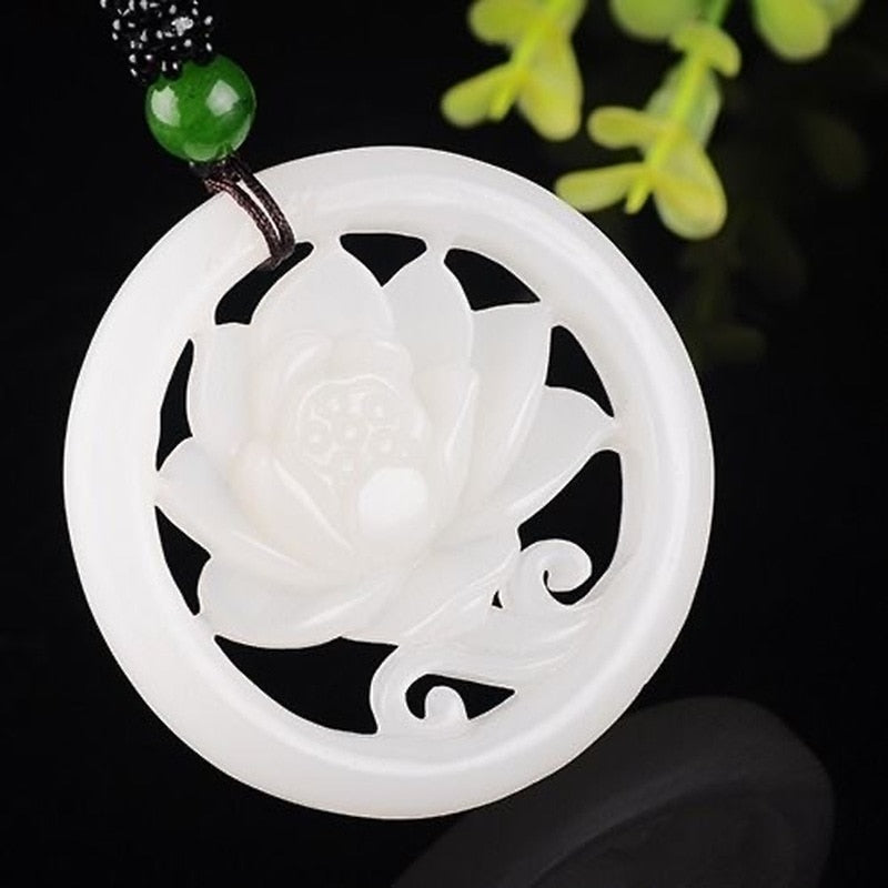 Fashion White Jade Hollow Flower Pendant