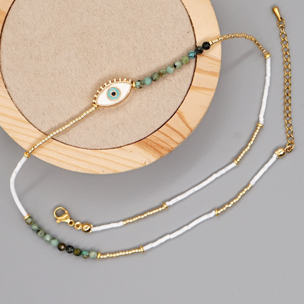 Boho Simple Beaded Necklace for Women Evil Eye