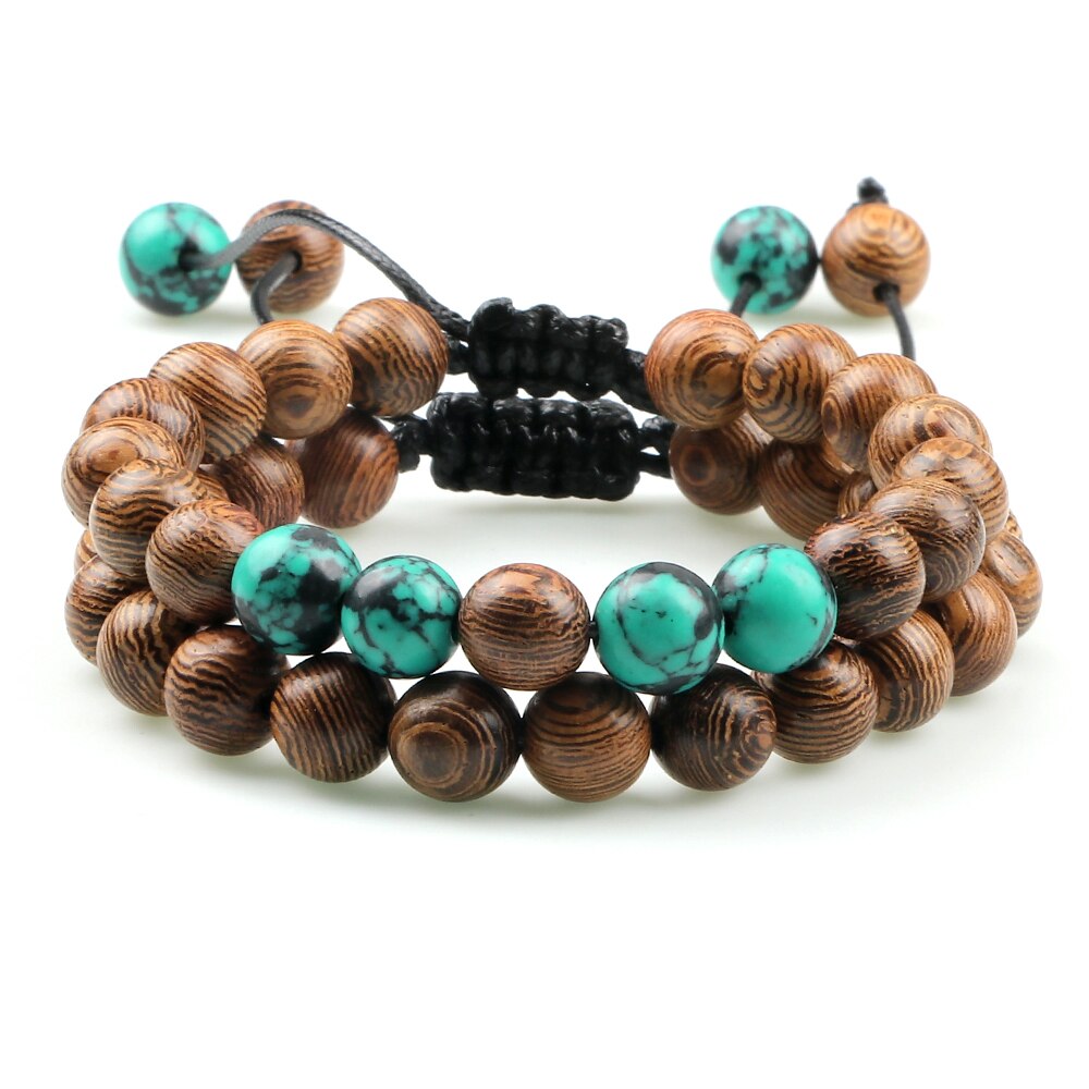 Fashion 8MM Natural Stone Couple Bracelet Black Blue